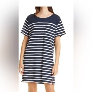 La Ligne Very Soft Navy and White T-Shirt Dress, Single Front Chest Pockets.